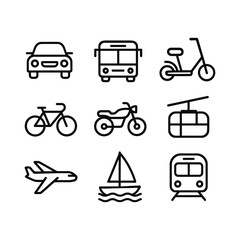 Urban mobility and transit vector icons. Outline symbols. Line design