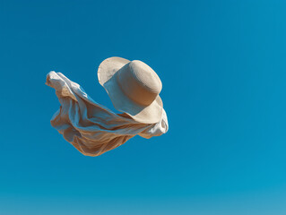 Summer hat floating in air like lost identity