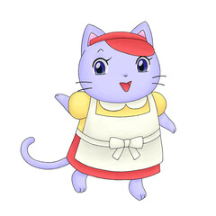 ネコのハンバーガーショップ店員のイラスト