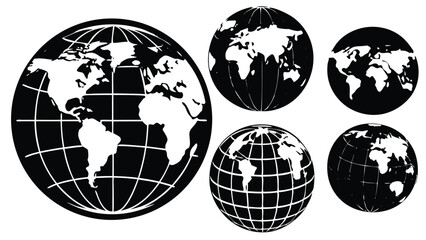 Collection of Globe Illustrations Black and White World Map Designs