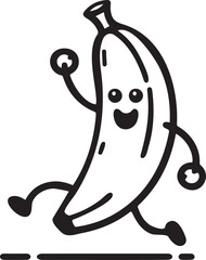 A running happy banana lineart vector illustration.