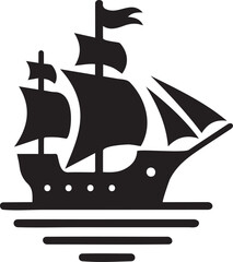 A classic sailing ship on the ocean silhouette vector illustration.