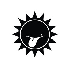 Black sun with tongue out icon on white background