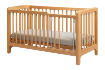 Convertible crib with adjustable rails for a nursery.