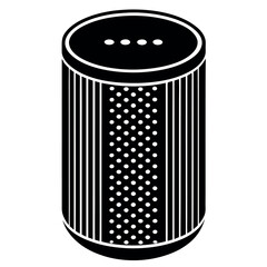 Isometric view of a cylindrical smart speaker with dotted pattern