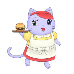 ネコのハンバーガーショップ店員のイラスト
