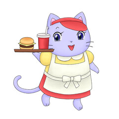 ネコのハンバーガーショップ店員のイラスト