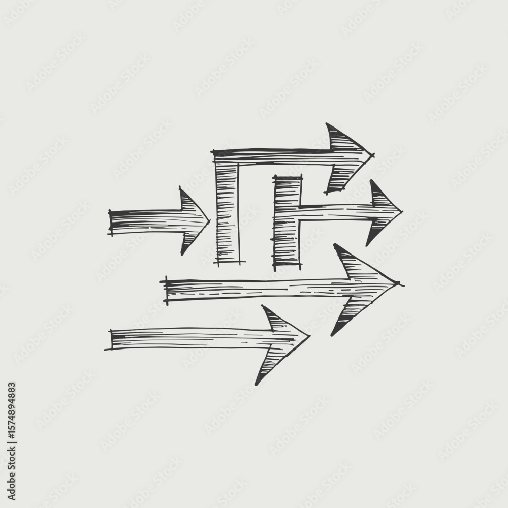 Poster minimal sketch-style illustration of three arrows pointing left up and right – suitable for creative