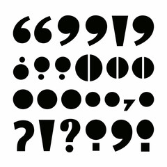Black and white vector icon sheet of punctuation marks in grid layout