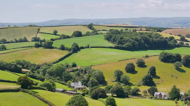 Farms and Fields over Torquay from a drone, Devon, England