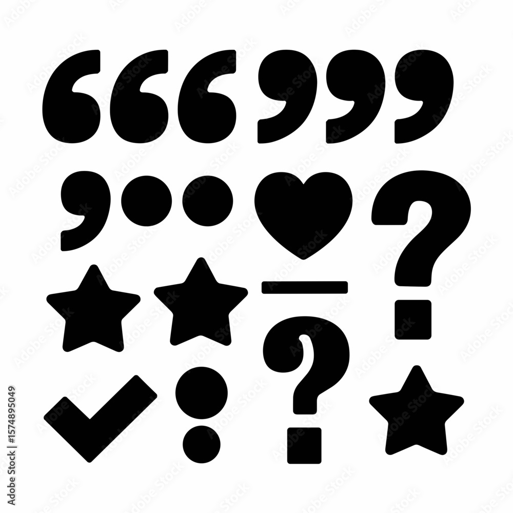 Poster vector icon sheet of punctuation marks and symbols in simple black and white style
