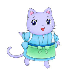 ネコの和菓子屋店員のイラスト