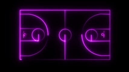 Neon pink basketball court animation. Neon various color basketball court, football stadium animation. Animation of neon sports stadium icon, on black background. - Powered by Adobe