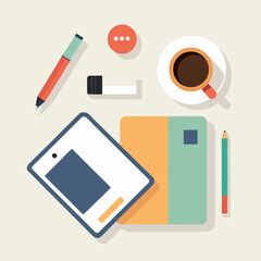 Clean Minimal Tabletop Workplace Scene with Neatly Arranged Office Items for Professional Use

