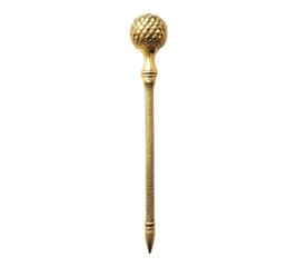 A gold colored stick with a gold ball on top