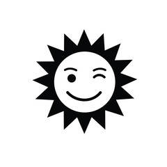 Black silhouette of a winking sun icon white background