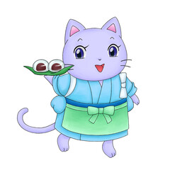 ネコの和菓子屋店員のイラスト