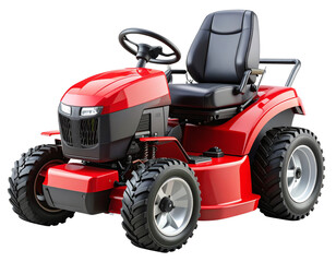 Side View of Red Riding Lawnmower with Grass Catcher Attachment, PNG
