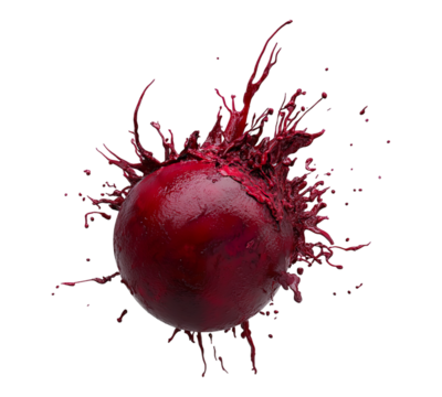 A red fruit with a splash of juice on it