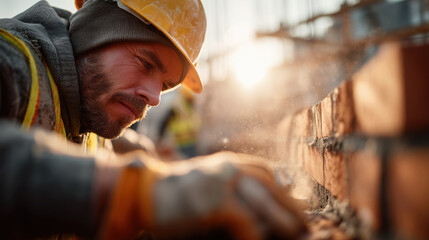 Man Building Traditional Brick Wall