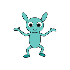 Cheerful Teal Cartoon Character with Open Arms Awaiting a Hug Ready to Embrace with a Smiling Face