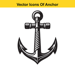 Classic Nautical Anchor with Rope and Banner &ndash; Black and White Line Art

