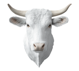 A white cow with a horn on its head