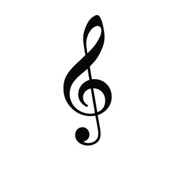 Black treble clef symbol on white background music
