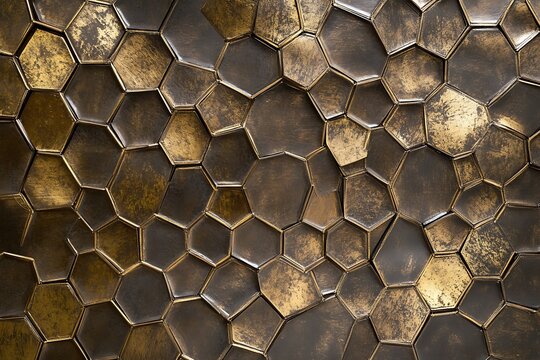 Golden honeycomb texture with a seamless leopard and crocodile skin pattern