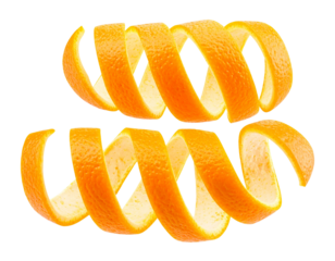 Floating Orange Peel Ribbons in Mid-Air Spiral Formation, PNG Cut Out