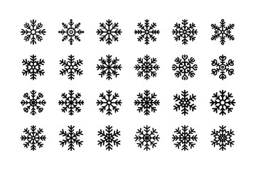Collection of Winter Snowflakes Intricate Designs and Symmetrical Patterns Winter Holiday Season Decoration Black and White