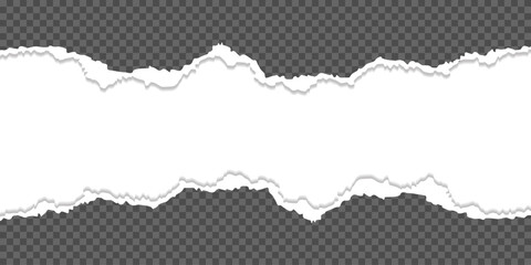 Fototapeta premium Horizontal torn paper edge. Ripped squared horizontal paper strips. Vector illustration 
