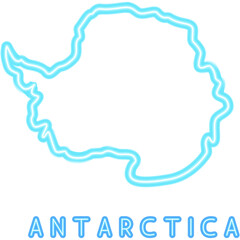 Antarctica Map Neon Silhouette with Text. Vector Glowing Art Illustration of Geographical Shape. Geography and Cartography. Led Lamp Object.