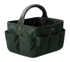 Synthetic textile carrier with ergonomic design, great for distributing garden tools to a backyard shed.