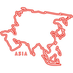 Asia Map Neon Silhouette. Vector Glowing Art Illustration of Geographical Shape. Geography and Cartography. Led Lamp Continent Object with Text.