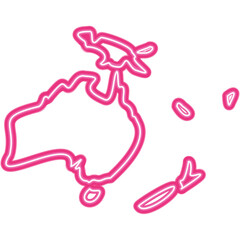 Australia Map Neon Continent. Vector Glowing Art Illustration of Geographical Shape. Geography and Cartography. Led Lamp Object.