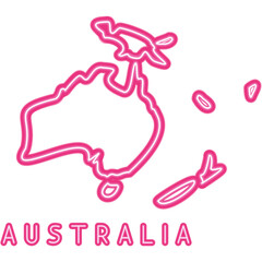 Australia Map Neon Silhouette. Vector Glowing Art Illustration of Geographical Shape. Geography and Cartography. Led Lamp Continent Object with Text.