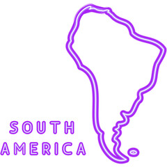 South America Map Neon Silhouette. Vector Glowing Art Illustration of Geographical Shape. Geography and Cartography. Led Lamp Continent Object with Text.