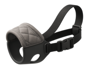 A padded muzzle for extra comfort, designed for long car journeys with a pet in a family vehicle.