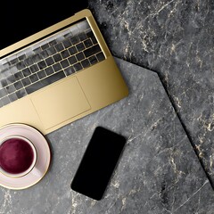 Elegant workspace with tech and coffee