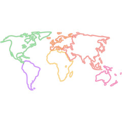 World Map Neon Silhouettes. Glowing Art Illustration of Geographical Shape. Geography and Cartography. Led Lamp Continent Object.