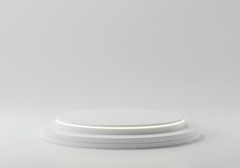 Minimalist presentation stage with illuminated ring on a clean surface for product display showcase
