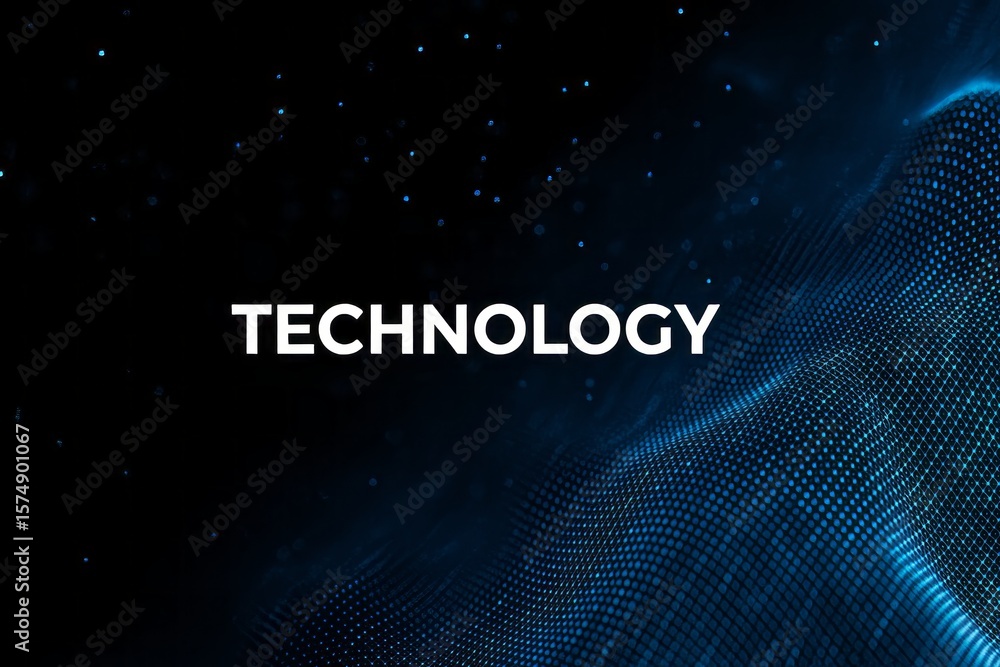 Poster modern technology banner with abstract blue wave and starry background enhancing digital solutions a