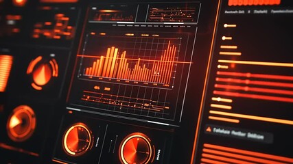 Dynamic Data Visualization Interface with Glowing Charts and Futuristic Design - Powered by Adobe