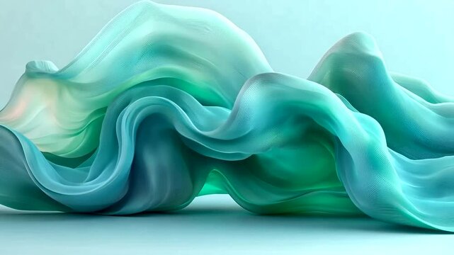 Abstract flowing waves with translucent fabric design, dreamy and serene turquoise blue effect
