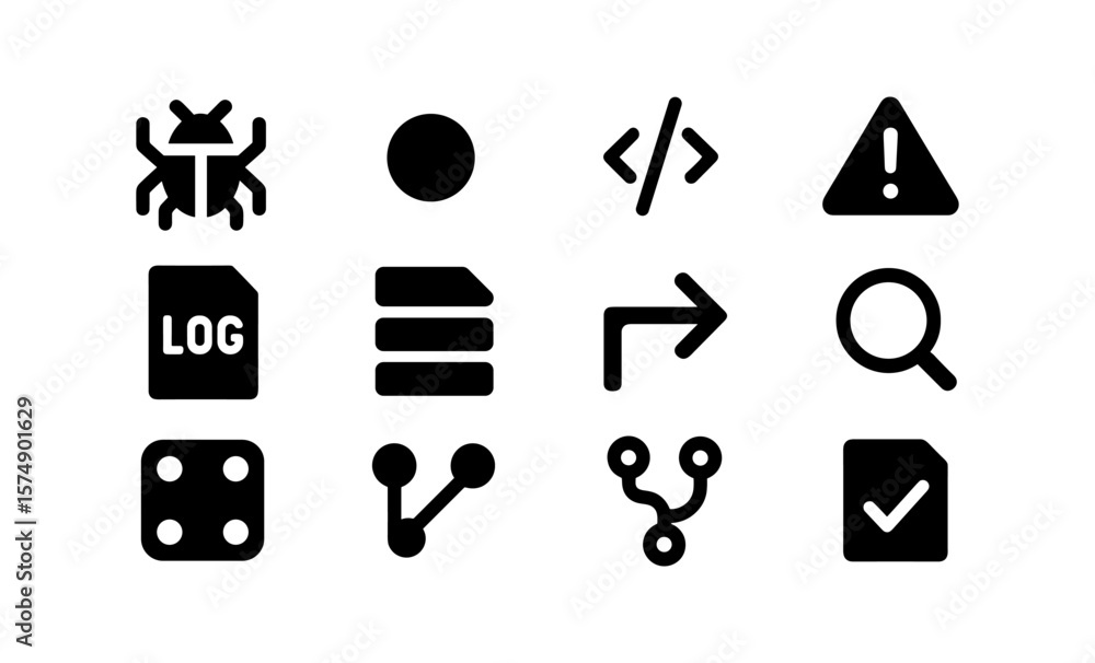 Poster set of flat style icons featuring technology, code, and data symbols for modern interfaces
