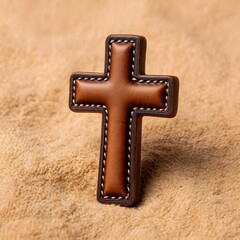 Brown leather cross pendant christian symbol faith religion jesus christ accessory decor