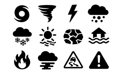 Plakat Weather and natural disaster icons in bold silhouette style