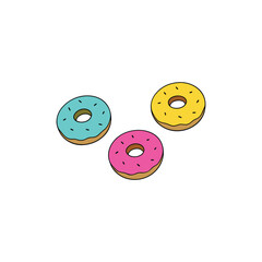 Fototapeta premium Three colorful donuts isolated on white background