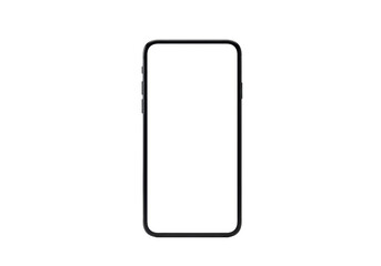 Sleek black smartphone with a minimalist design, blank transparent screen, no glare, matte finish, isolated on transparent background with ample copy space, no shadows, studio shot, concept for
